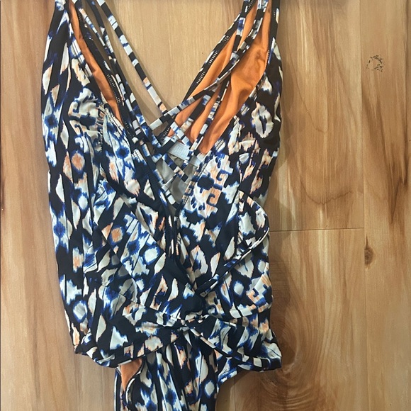 Athena Geometric Blue and Orange Swimsuit - Picture 3 of 5